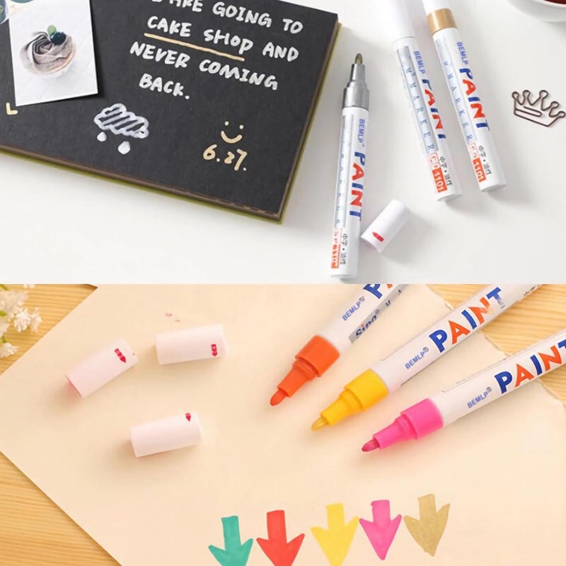 BEMLP Permanent Marker Pen Colorful Waterproof Metal Oilly Fill Paint For School DIY Tyre Tire Tread CD Metal Paint Markers Tire pen 12 Colors for Scuba gear - Image 4